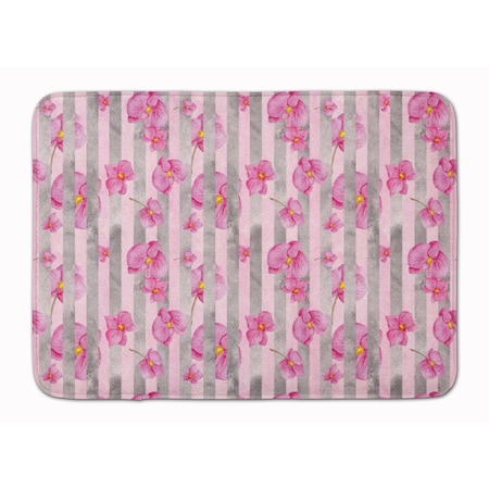 Carolines Treasures Watercolor Pink Flowers Grey Stripes Machine Washable Memory Foam Mat BB7502RUG